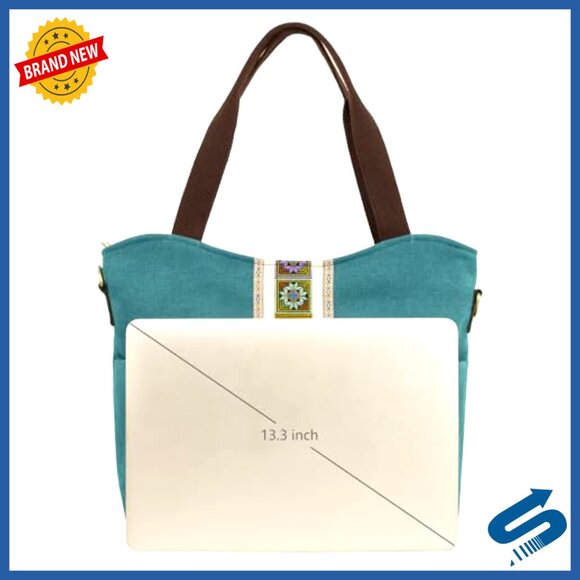 Large Canvas Tote Bag Embroidered Boho Crossbody Shoulder Bag Multi Pocket - Picture 5 of 6